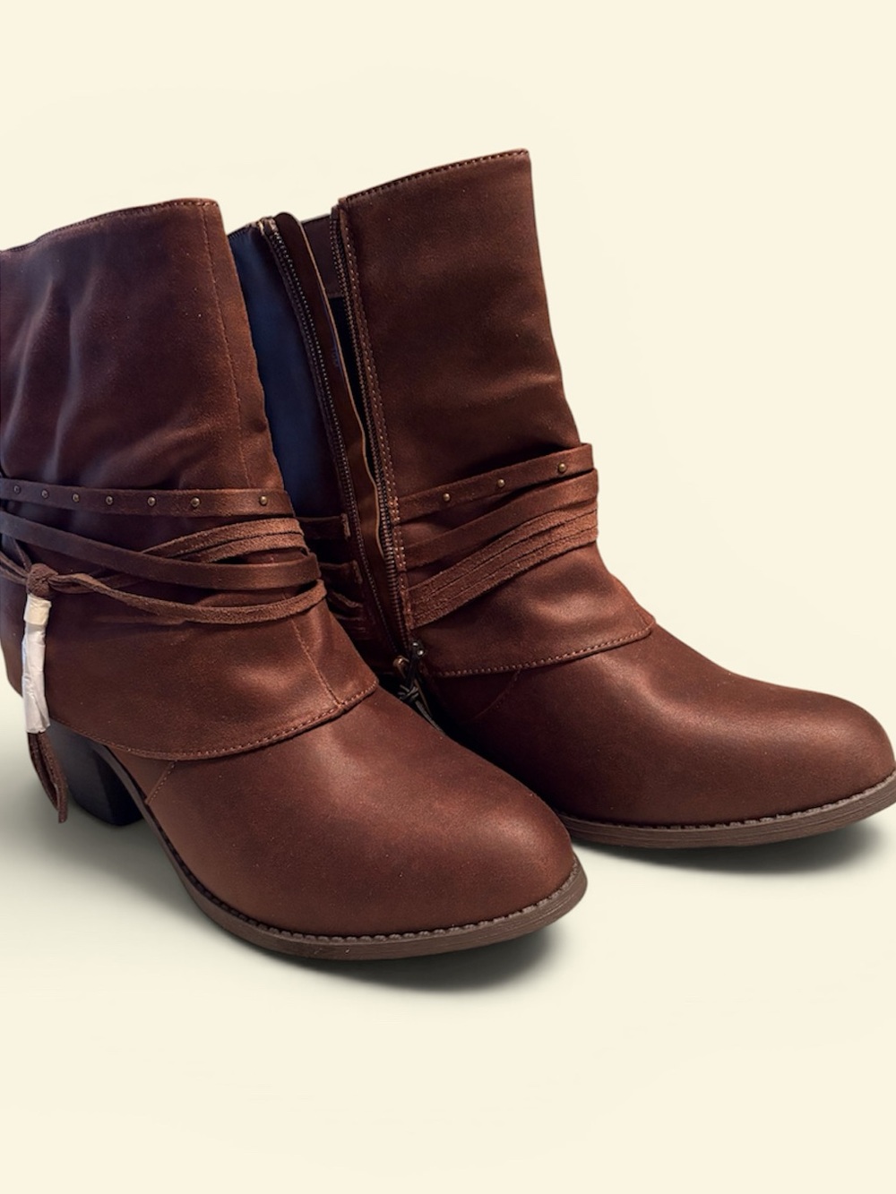 NWT POP Macaron Size 10 Dark Brown Distressed Western Stacked Heel Cowboy Boots